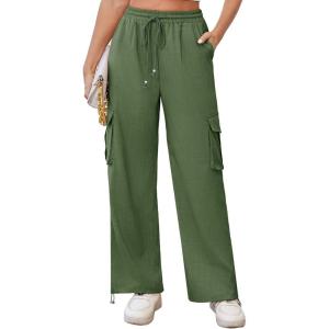 imageGRACE KARIN Womens Cargo Pants Wide Leg High Waisted Lounge Palazzo Pants 2025 Summer Hikling Work Trousers with PocketsArmy Green