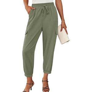 imageGRACE KARIN Womens Casual Cargo Pants Lightweight Hiking Joggers High Waisted Fashion Outfits Pants with PocketsArmy Green