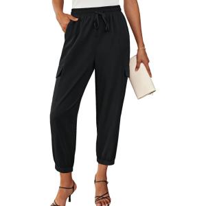 imageGRACE KARIN Womens Casual Cargo Pants Lightweight Hiking Joggers High Waisted Fashion Outfits Pants with PocketsBlack