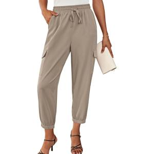 imageGRACE KARIN Womens Casual Cargo Pants Lightweight Hiking Joggers High Waisted Fashion Outfits Pants with PocketsKhaki