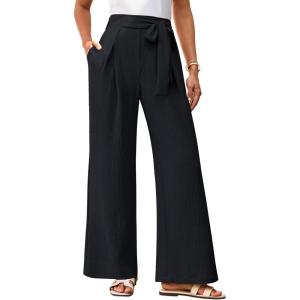 imageGRACE KARIN Womens Wide Leg Pants 2025 High Waist Adjustable Pleated Trousers Business Casual PantsBlack
