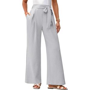 imageGRACE KARIN Womens Wide Leg Pants 2025 High Waist Adjustable Pleated Trousers Business Casual PantsGrey