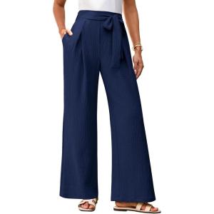 imageGRACE KARIN Womens Wide Leg Pants 2025 High Waist Adjustable Pleated Trousers Business Casual PantsNavy Blue