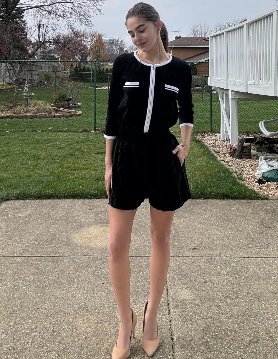 imageGRACE KARIN Women Summer Shorts Casual Boho Beach Comfy Smocked Elastic High Waist Pull On Flowy Short with PocketsBlack