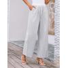 imageGRACE KARIN Women Cotton Palazzo Pants 2025 Summer Stripe Drawstring Loose Wide Leg Long Trousers with PocketsGrey White Stripe