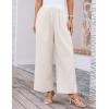 imageGRACE KARIN Women Cotton Palazzo Pants 2025 Summer Stripe Drawstring Loose Wide Leg Long Trousers with PocketsKhaki White Stripe