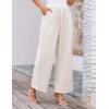 imageGRACE KARIN Women Cotton Palazzo Pants 2025 Summer Stripe Drawstring Loose Wide Leg Long Trousers with PocketsKhaki White Stripe