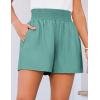 imageGRACE KARIN Women Summer Shorts Casual Boho Beach Comfy Smocked Elastic High Waist Pull On Flowy Short with PocketsBlue Green