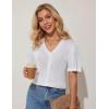 imageGRACE KARIN Womens Cardigan 2025 Lightweight Summer Short Ruffle Sleeve Button Down V Neck Casual Crochet CardiganWhite