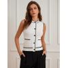 imageGRACE KARIN Womens Crew Neck Sweater Vest Sleeveless Color Block Button Down Cardigan Knit Tank TopsWhite