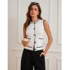 imageGRACE KARIN Womens Crew Neck Sweater Vest Sleeveless Color Block Button Down Cardigan Knit Tank TopsWhite