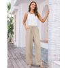 imageGRACE KARIN Womens Wide Leg Casual Pants Summer Lightweight Drawstring Elastic Waist Lounge Beach Palazzo with PocketsApricot