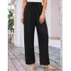 imageGRACE KARIN Womens Wide Leg Casual Pants Summer Lightweight Drawstring Elastic Waist Lounge Beach Palazzo with PocketsBlack