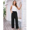 imageGRACE KARIN Womens Wide Leg Casual Pants Summer Lightweight Drawstring Elastic Waist Lounge Beach Palazzo with PocketsBlack