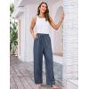 imageGRACE KARIN Womens Wide Leg Casual Pants Summer Lightweight Drawstring Elastic Waist Lounge Beach Palazzo with PocketsDrak Blue