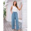 imageGRACE KARIN Womens Wide Leg Casual Pants Summer Lightweight Drawstring Elastic Waist Lounge Beach Palazzo with PocketsLight Blue