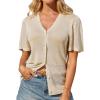 imageGRACE KARIN Womens Cardigan 2025 Lightweight Summer Short Ruffle Sleeve Button Down V Neck Casual Crochet CardiganApricot