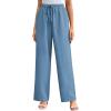 imageGRACE KARIN Womens Wide Leg Casual Pants Summer Lightweight Drawstring Elastic Waist Lounge Beach Palazzo with PocketsLight Blue