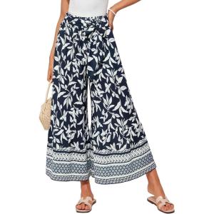 imageGRACE KARIN Womens 2025 Summer Wide Leg Palazzo Pants Elastic High Waisted Boho Casual Flowy Beach Pants with PocketsNavy Floral