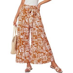 imageGRACE KARIN Womens 2025 Summer Wide Leg Palazzo Pants Elastic High Waisted Boho Casual Flowy Beach Pants with PocketsOrange Floral