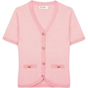 imageGRACE KARIN Womens Summer Cardigan Sweater 2025 Button Down Short Sleeve Cropped Lightweight V Neck Elegant Tweed TopsPink