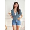 imageGRACE KARIN 2025 Women Short Sleeve Crochet Cardigan Summer Draped VNeck Bolero Shrug Sweater Hollow Out Beach Cover UpGrey Blue