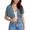 imageGRACE KARIN 2025 Women Short Sleeve Crochet Cardigan Summer Draped VNeck Bolero Shrug Sweater Hollow Out Beach Cover UpGrey Blue