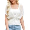 imageGRACE KARIN 2025 Women Short Sleeve Crochet Cardigan Summer Draped VNeck Bolero Shrug Sweater Hollow Out Beach Cover UpWhite