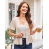 imageGRACE KARIN Women 2025 Short Sleeve Cropped Cardigan Trendy Lightweight V Neck Button Crochet HollowedOut Knit Shrug SweaterBeige