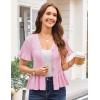 imageGRACE KARIN Women 2025 Short Sleeve Cropped Cardigan Trendy Lightweight V Neck Button Crochet HollowedOut Knit Shrug SweaterPink