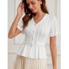 imageGRACE KARIN Women 2025 Short Sleeve Cropped Cardigan Trendy Lightweight V Neck Button Crochet HollowedOut Knit Shrug SweaterWhite