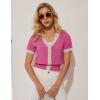 imageGRACE KARIN Womens Summer Cardigan Sweaters 2025 Short Sleeve Cropped V Neck Lightweight Textured Ribbed Sweaters TopsRose Red