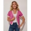 imageGRACE KARIN Womens Summer Cardigan Sweaters 2025 Short Sleeve Cropped V Neck Lightweight Textured Ribbed Sweaters TopsRose Red
