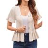 imageGRACE KARIN Women 2025 Short Sleeve Cropped Cardigan Trendy Lightweight V Neck Button Crochet HollowedOut Knit Shrug SweaterBeige