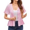 imageGRACE KARIN Women 2025 Short Sleeve Cropped Cardigan Trendy Lightweight V Neck Button Crochet HollowedOut Knit Shrug SweaterPink