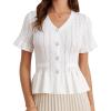 imageGRACE KARIN Women 2025 Short Sleeve Cropped Cardigan Trendy Lightweight V Neck Button Crochet HollowedOut Knit Shrug SweaterWhite
