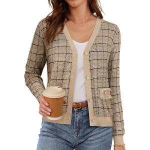 imageGRACE KARIN 2025 Womens Summer Cardigans Sweaters VNeck Long Sleeve Button Down Lightweight Knit CardiganApricot Navy