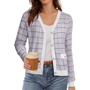 imageGRACE KARIN 2025 Womens Summer Cardigans Sweaters VNeck Long Sleeve Button Down Lightweight Knit CardiganPurple White
