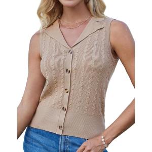 imageGRACE KARIN Sweater Vest Women Summer Sleeveless Knit Cardigans V Neck Collared Lightweight Button Down Sweaters TopsApricot