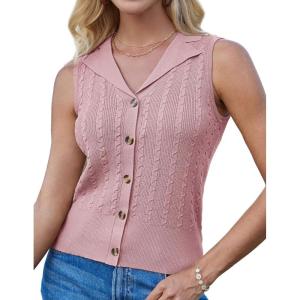 imageGRACE KARIN Sweater Vest Women Summer Sleeveless Knit Cardigans V Neck Collared Lightweight Button Down Sweaters TopsPink