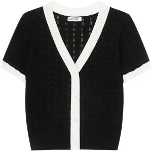 imageGRACE KARIN Womens Summer Cardigan Sweaters 2025 Short Sleeve Cropped V Neck Lightweight Textured Ribbed Sweaters TopsBlack