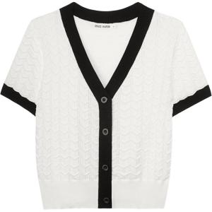 imageGRACE KARIN Womens Summer Cardigan Sweaters 2025 Short Sleeve Cropped V Neck Lightweight Textured Ribbed Sweaters TopsWhite