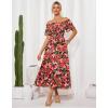 imageGRACE KARIN Womens 2025 Summer Floral Smocked Off Shoulder Flowy A Line Maxi Dresses Formal Wedding Guest Dress with PocketsBlack Red