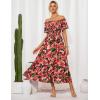 imageGRACE KARIN Womens 2025 Summer Floral Smocked Off Shoulder Flowy A Line Maxi Dresses Formal Wedding Guest Dress with PocketsBlack Red