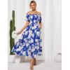imageGRACE KARIN Womens 2025 Summer Floral Smocked Off Shoulder Flowy A Line Maxi Dresses Formal Wedding Guest Dress with PocketsRoyal Blue Pink