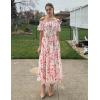 imageGRACE KARIN Womens 2025 Summer Floral Smocked Off Shoulder Flowy A Line Maxi Dresses Formal Wedding Guest Dress with PocketsWhite Pink