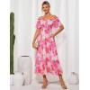 imageGRACE KARIN Womens 2025 Summer Floral Smocked Off Shoulder Flowy A Line Maxi Dresses Formal Wedding Guest Dress with PocketsWhite Rose Red