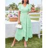 imageGRACE KARIN Womens Casual Summer V Neck Flutter Ruffle Short Sleeve 2025 Empire High Waist Flowy Midi DressesLight Green
