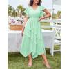 imageGRACE KARIN Womens Casual Summer V Neck Flutter Ruffle Short Sleeve 2025 Empire High Waist Flowy Midi DressesLight Green