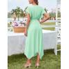 imageGRACE KARIN Womens Casual Summer V Neck Flutter Ruffle Short Sleeve 2025 Empire High Waist Flowy Midi DressesLight Green